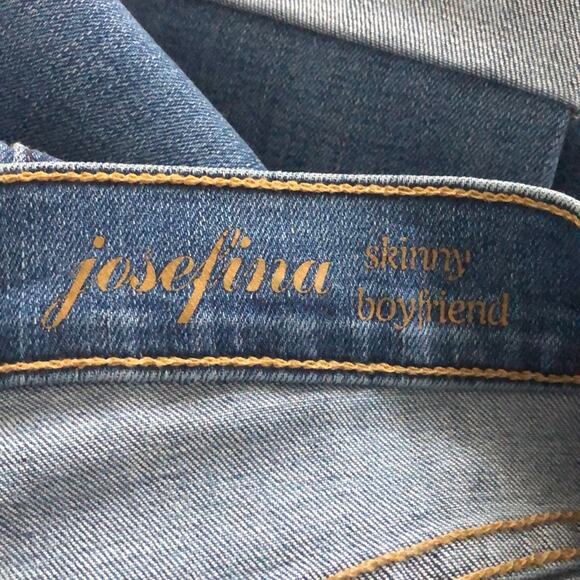 7 For All Mankind Blue Distressed Demin Josefina Boyfriend Skinny Jeans Size 27 - Picture 9 of 12